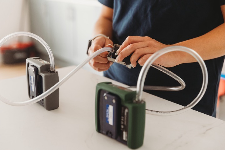 Personal air-sampling pumps prepared for workplace exposure monitoring
